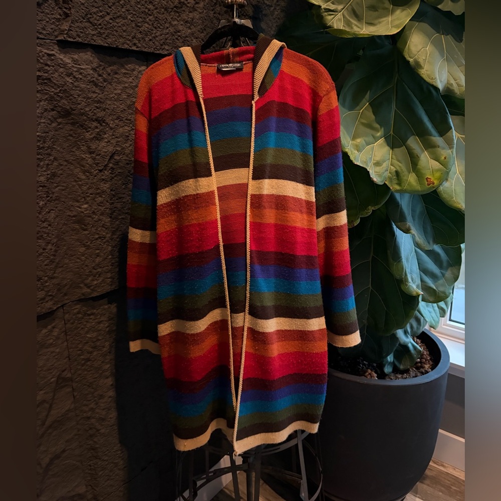 Colorful Striped Hooded Cardigan